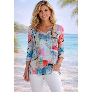 Jess & Jane Medium Miami Tunic Top NWT Abstract Art Made in USA Long Sleeve M